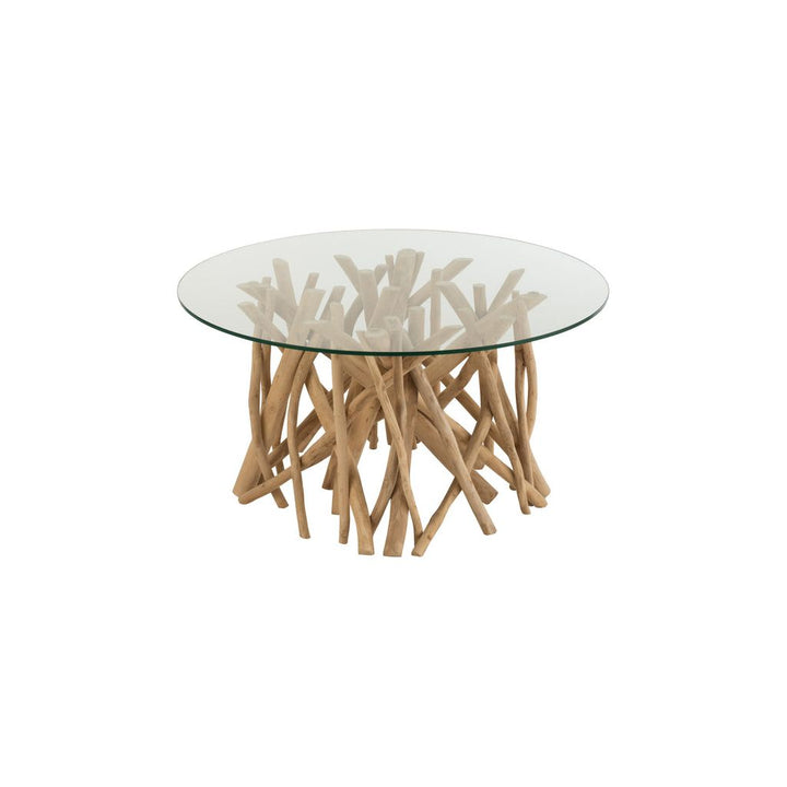 Table basse en branches de teck naturel/verre | Designix -     - https://designix.fr