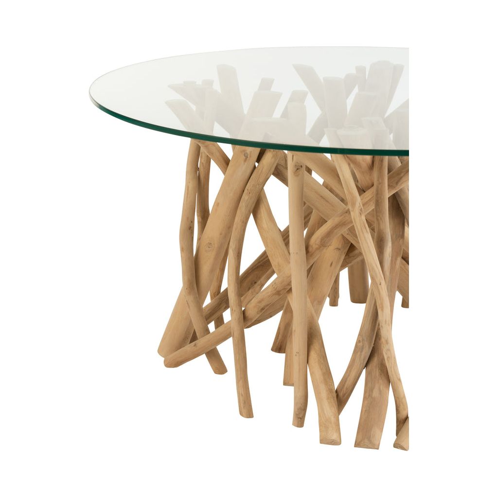 Table basse en branches de teck naturel/verre | Designix -     - https://designix.fr