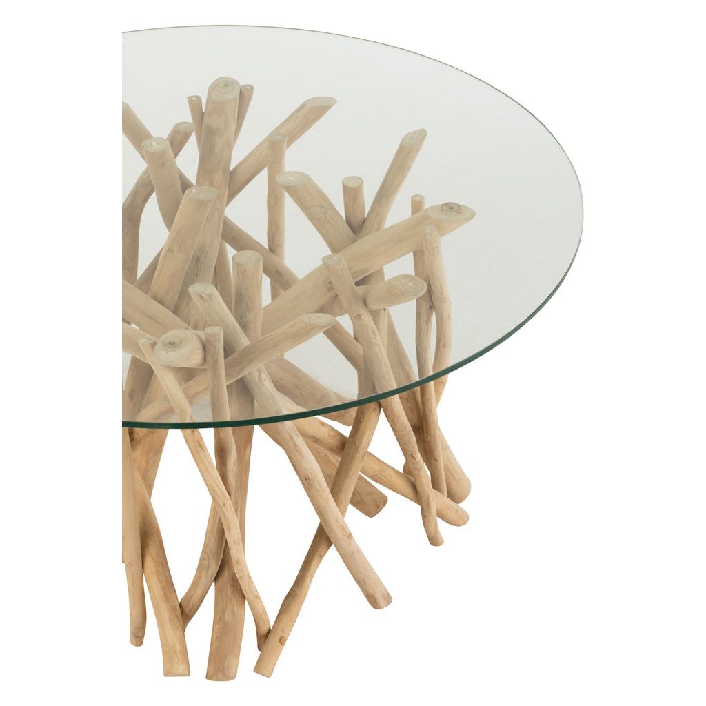 Table basse en branches de teck naturel/verre | Designix -     - https://designix.fr