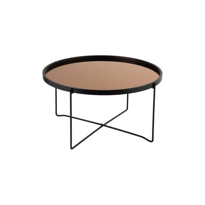 Table basse miroir ronde en MDF/fer noir/rose brillant de grande taille | Designix -     - https://designix.fr