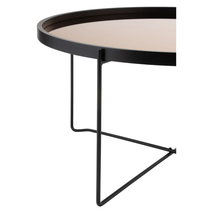 Table basse miroir ronde en MDF/fer noir/rose brillant de grande taille | Designix -     - https://designix.fr