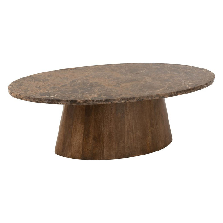 Table basse ovale en marbre/bois de manguier marron | Designix -     - https://designix.fr