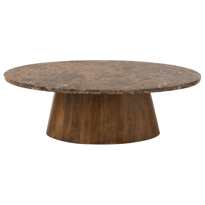 Table basse ovale en marbre/bois de manguier marron | Designix -     - https://designix.fr