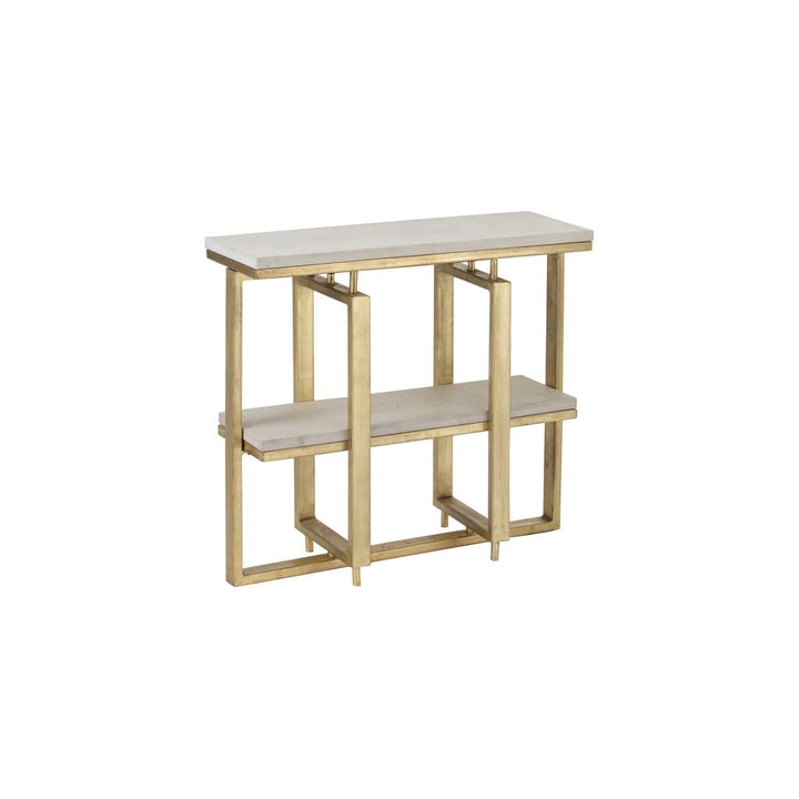 Console Dyca 2 étagères en bois de manguier/fer blanc/or | Designix -     - https://designix.fr