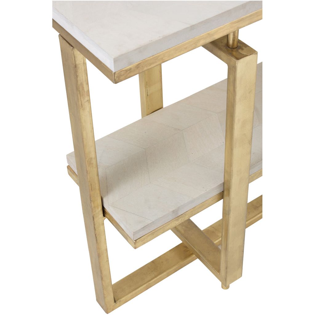 Console Dyca 2 étagères en bois de manguier/fer blanc/or | Designix -     - https://designix.fr