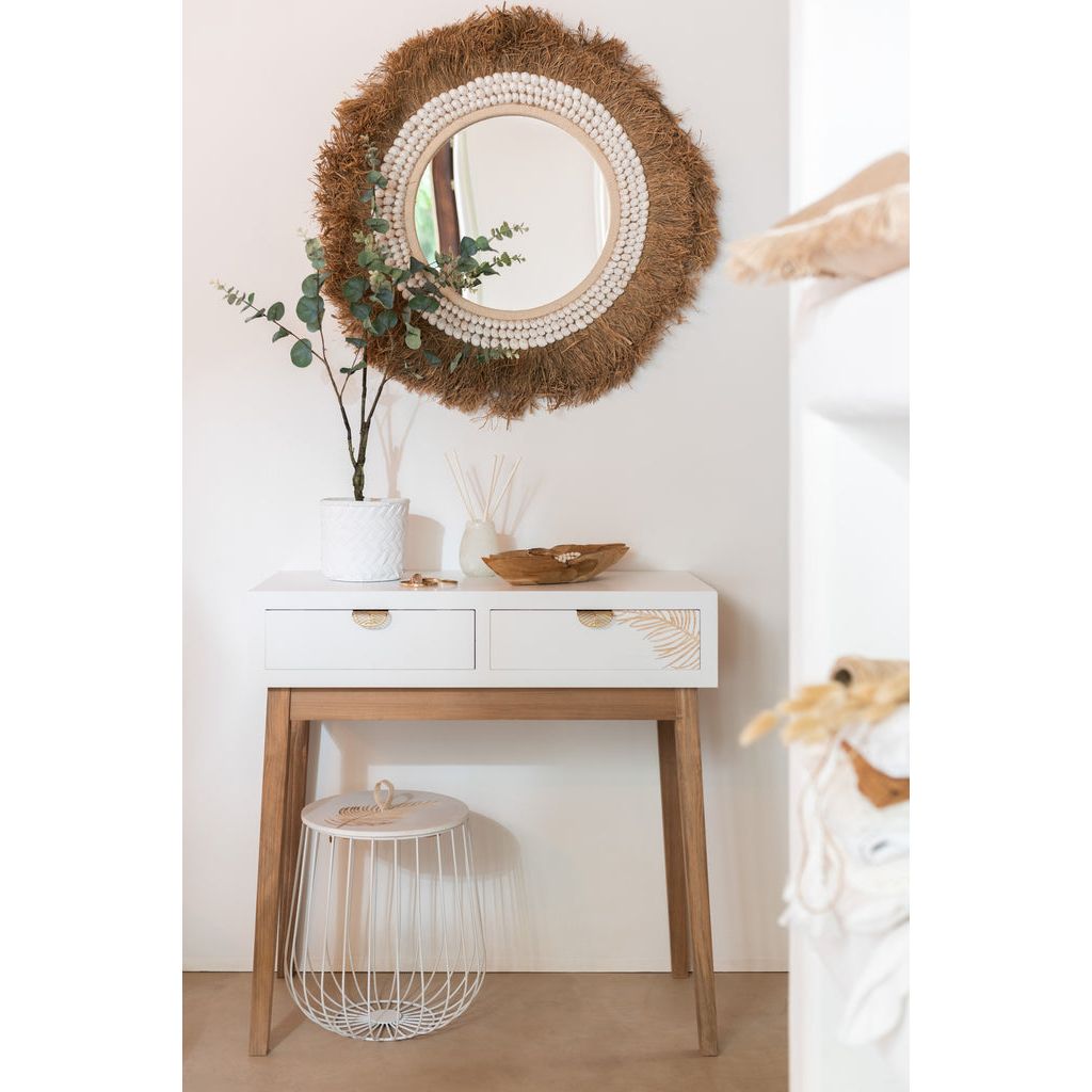 Console 2 tiroirs Feuille en bois MDF Blanc/Naturel | Designix -     - https://designix.fr