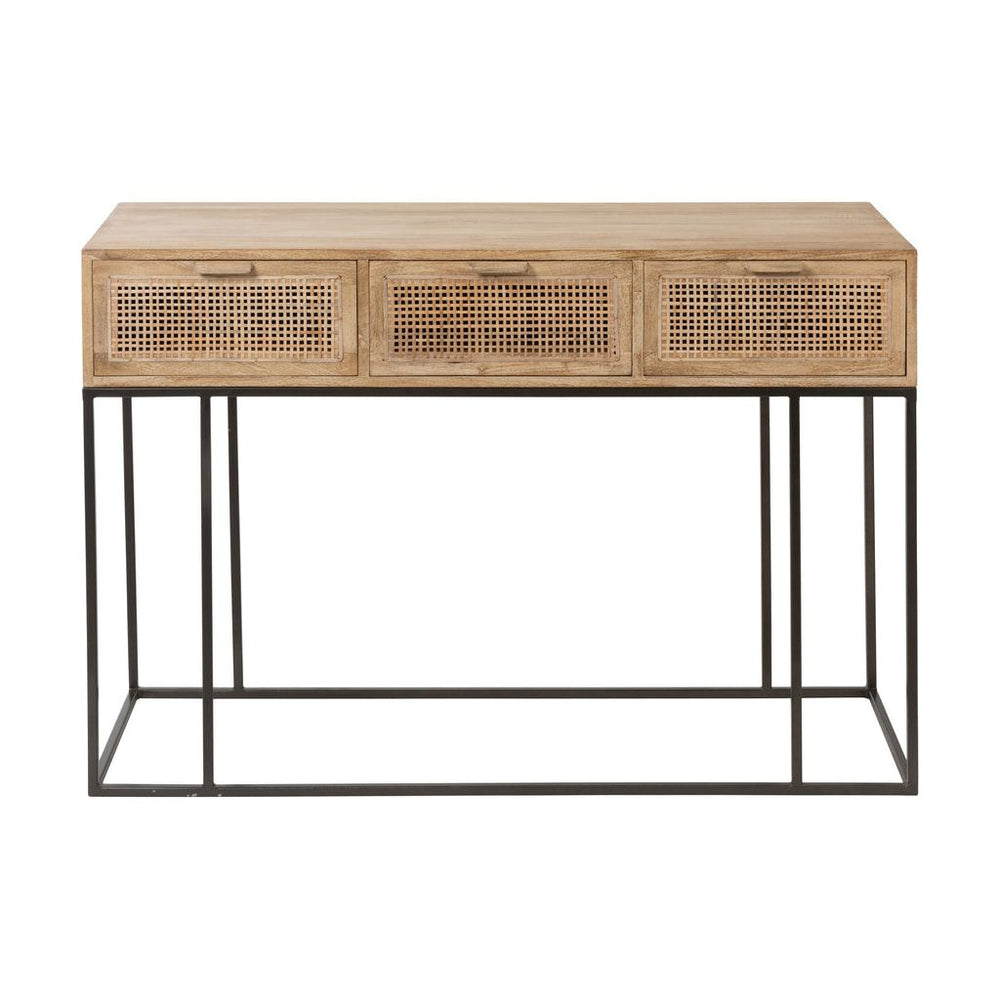 Console 3 tiroirs en bois de manguier tressé en rotin naturel | Designix -     - https://designix.fr