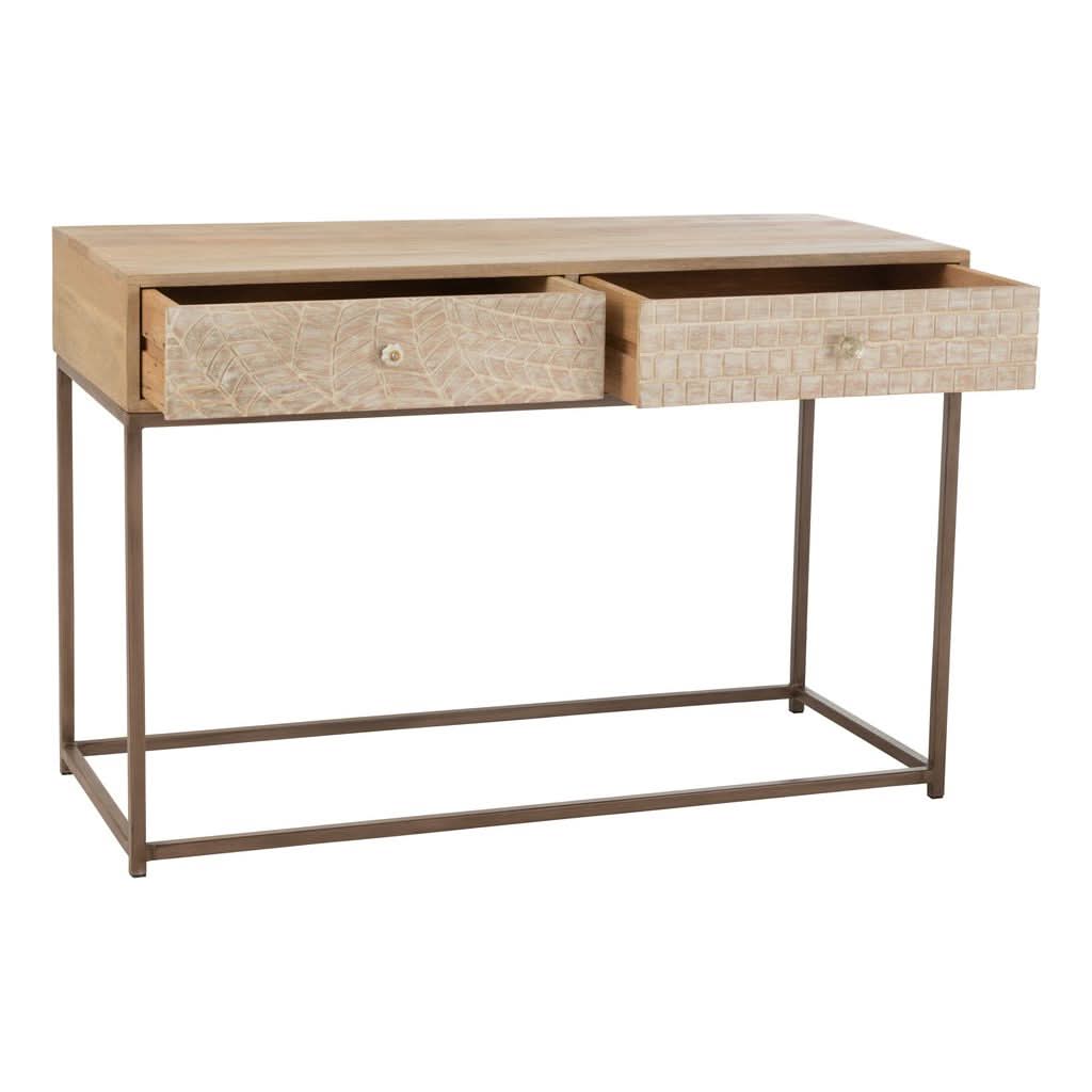 Console Beige Motifs Bois 2 Tiroirs