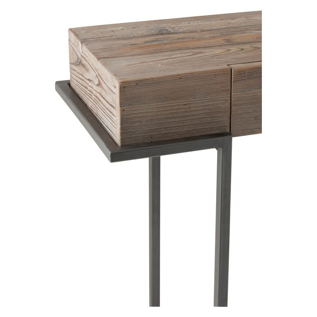 Console Bois Métal Marron 2 Tiroirs