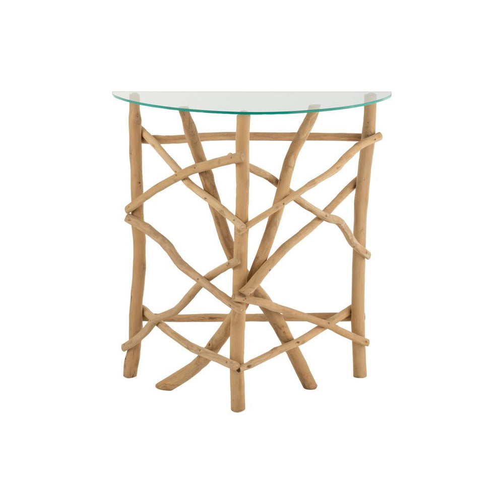 Branches de console en bois de teck naturel/verre | Designix -     - https://designix.fr