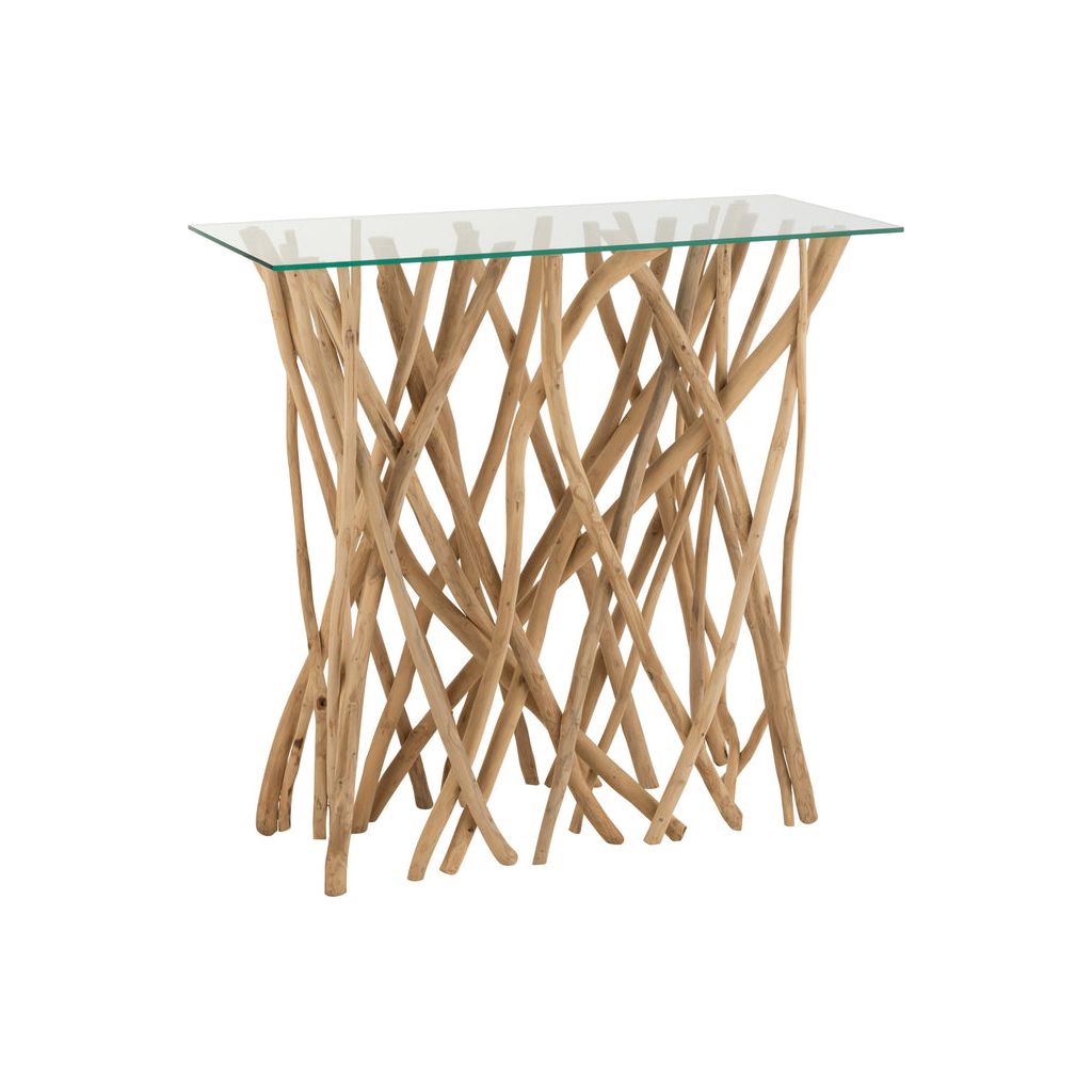 Branches de console en bois de teck naturel/verre | Designix -     - https://designix.fr