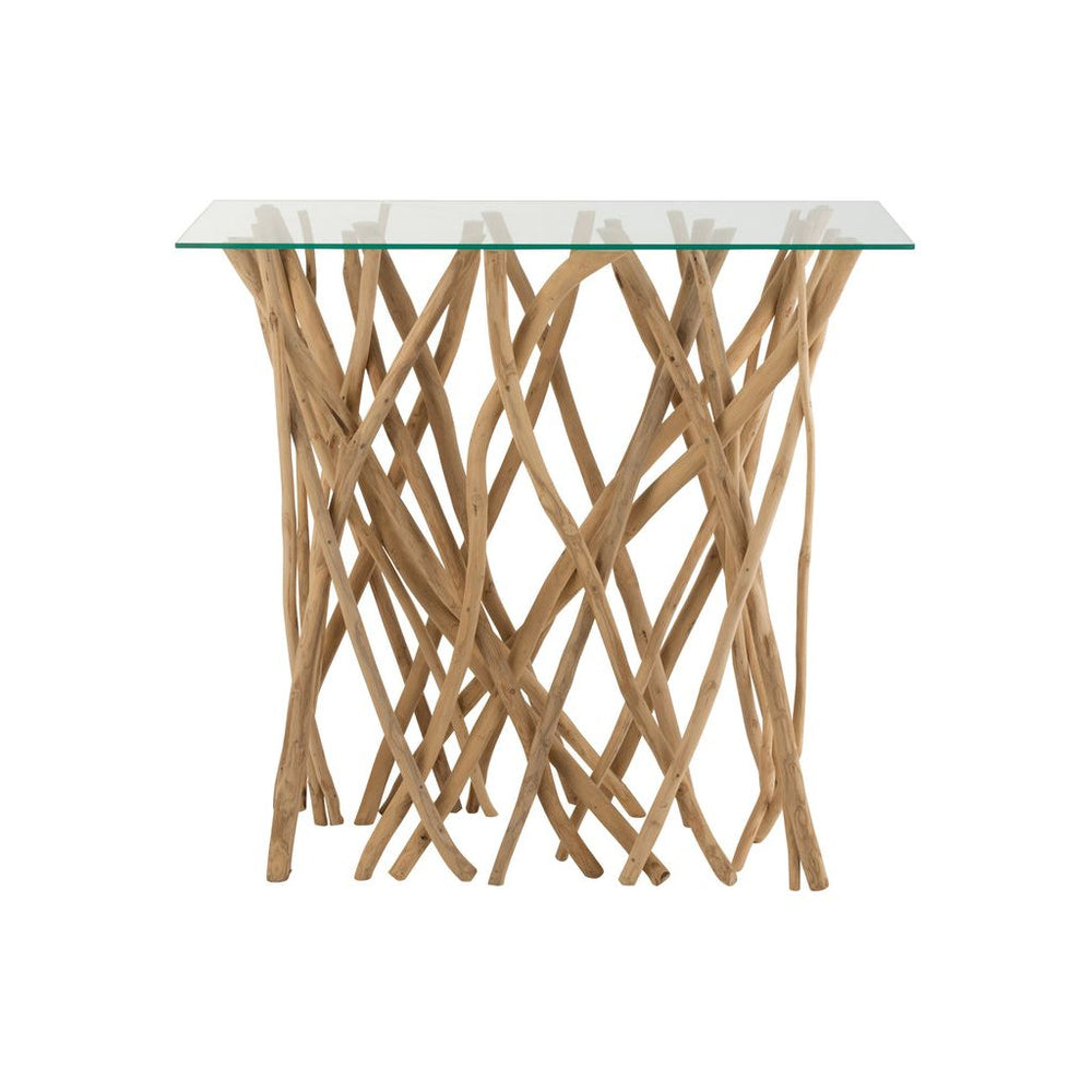 Branches de console en bois de teck naturel/verre | Designix -     - https://designix.fr