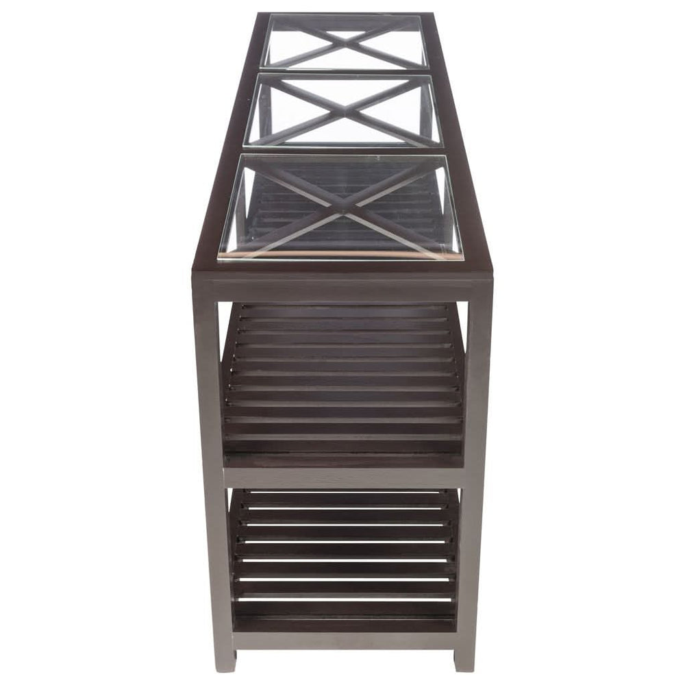 Console Croix Bois Verre Noir - Designix