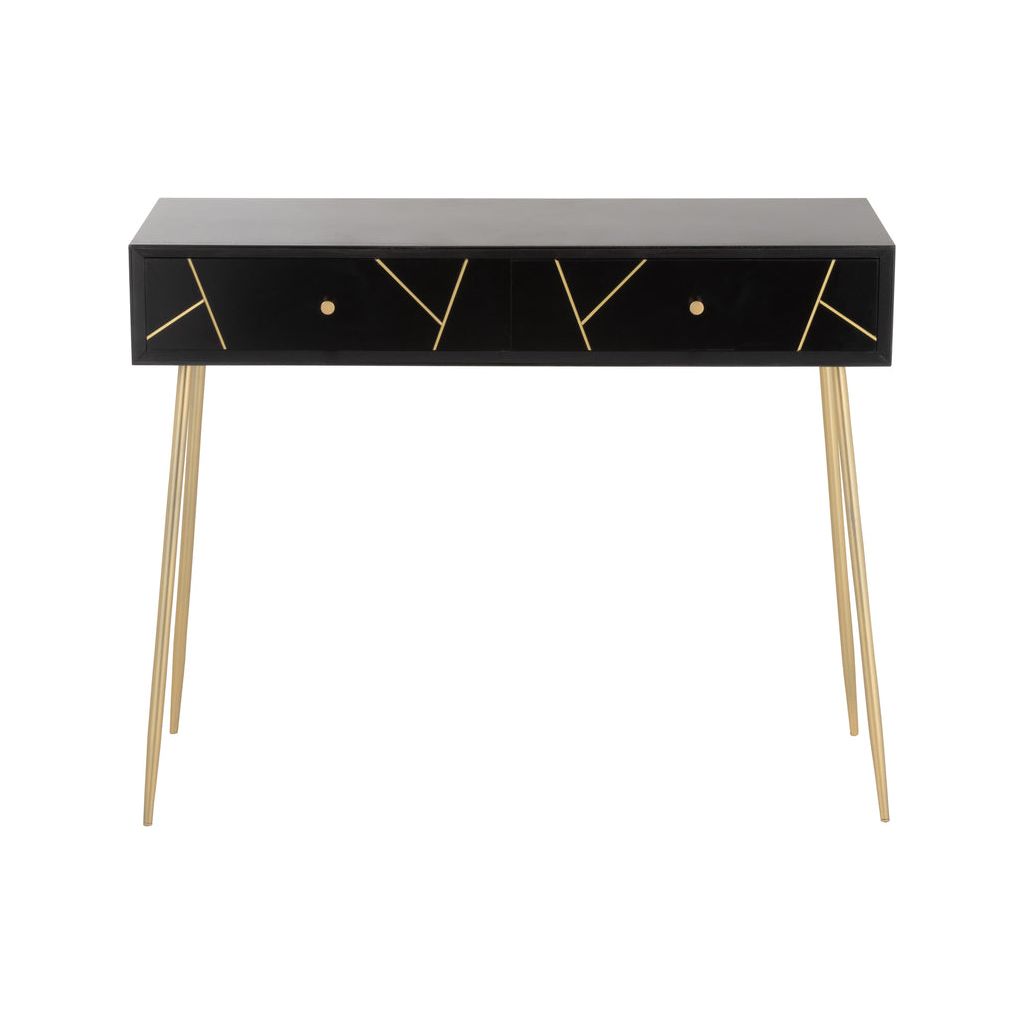 Lignes de console 2 tiroirs bois/métal noir/or | Designix -     - https://designix.fr