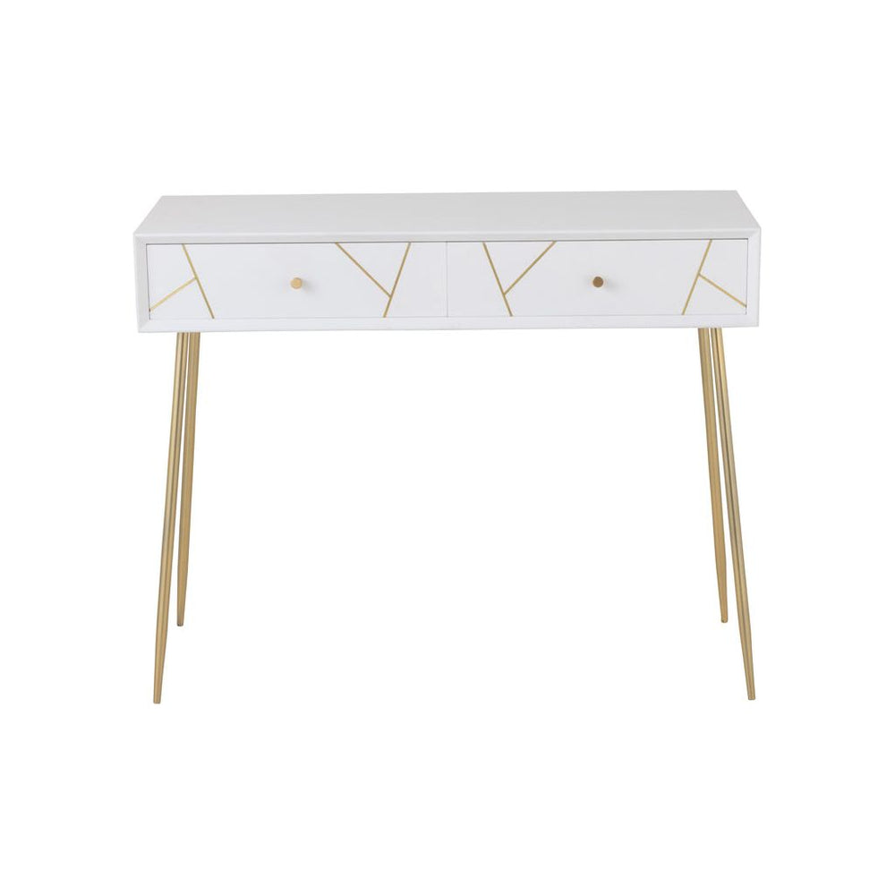 Console avec 2 tiroirs en bois/métal blanc/or | Designix -     - https://designix.fr