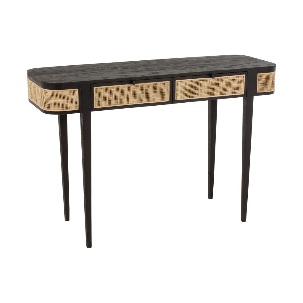 Console en bois exotique/rotin noir | Designix -     - https://designix.fr