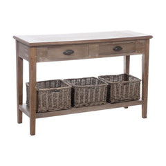 Console Tiroirs Panier Bois Gris