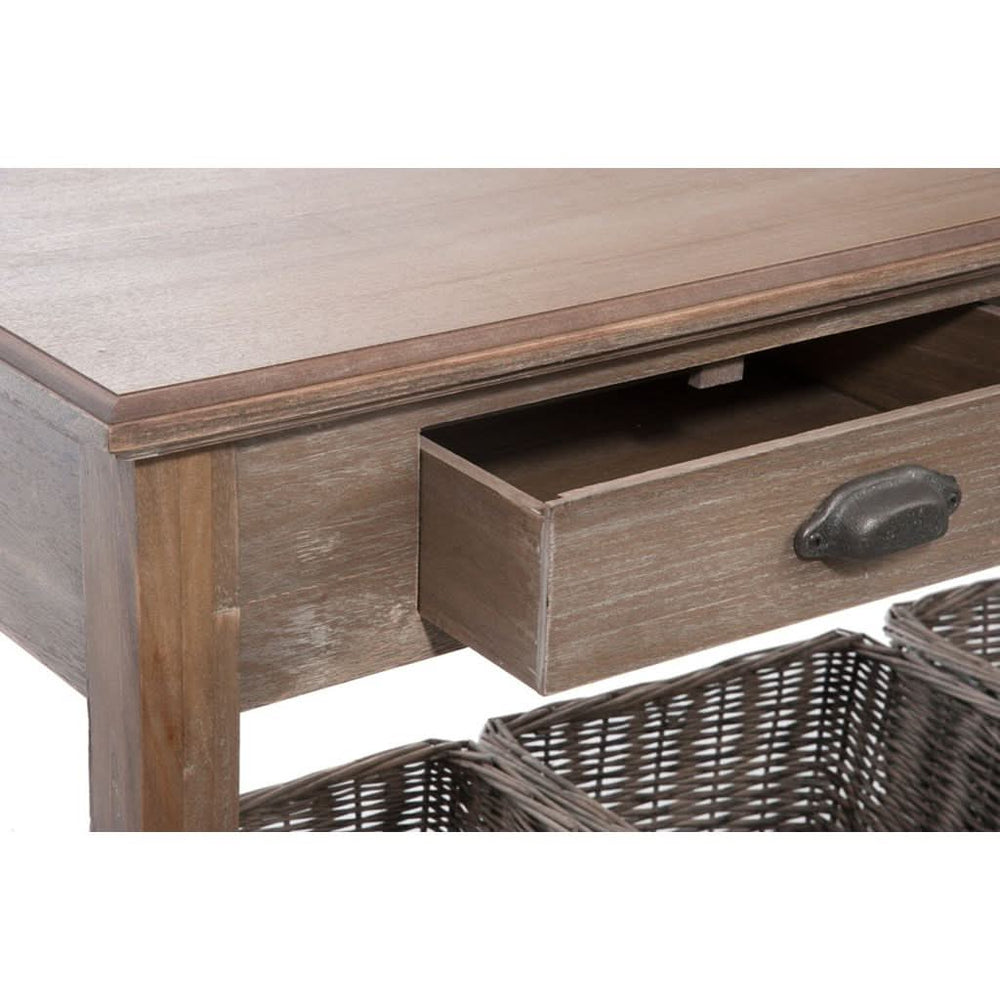 Console Tiroirs Panier Bois Gris - Designix