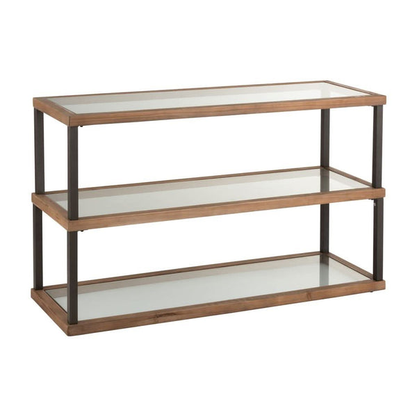 Console Verre Bois Marron 3 Niveaux