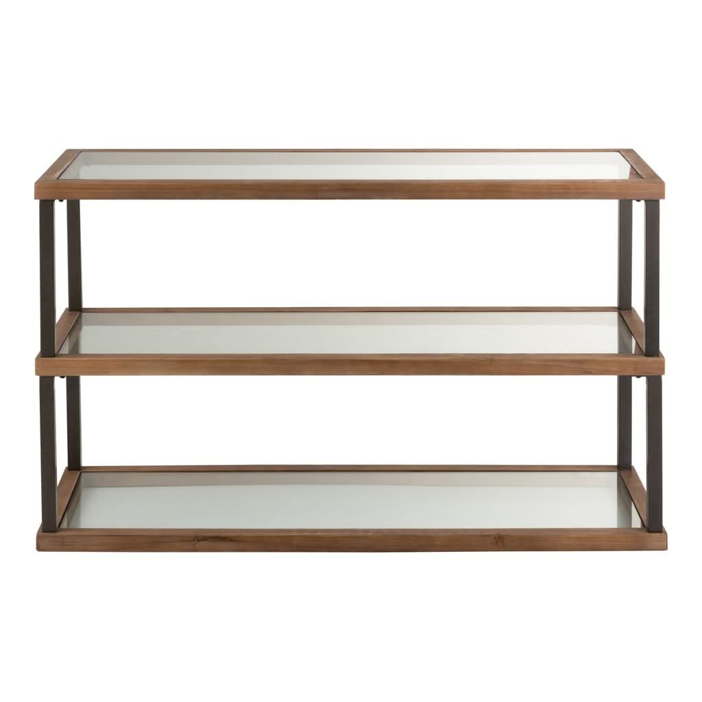 Console Verre Bois Marron 3 Niveaux