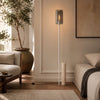 Lampadaire Cruet, H 180 cm, pied en travertin, monture blanche