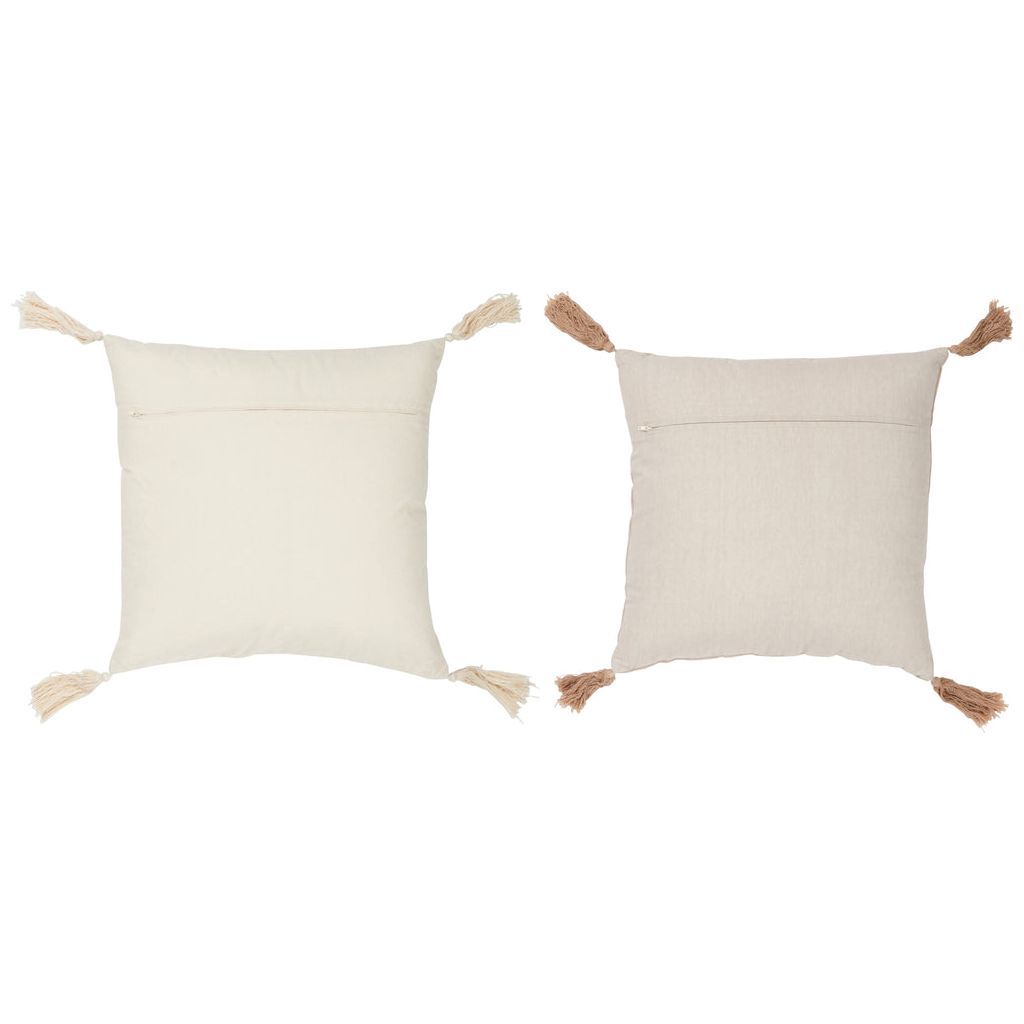 Coussin Beige Blanc Avec Pompons - Designix