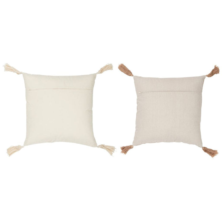 Coussin Beige Blanc Avec Pompons - Designix