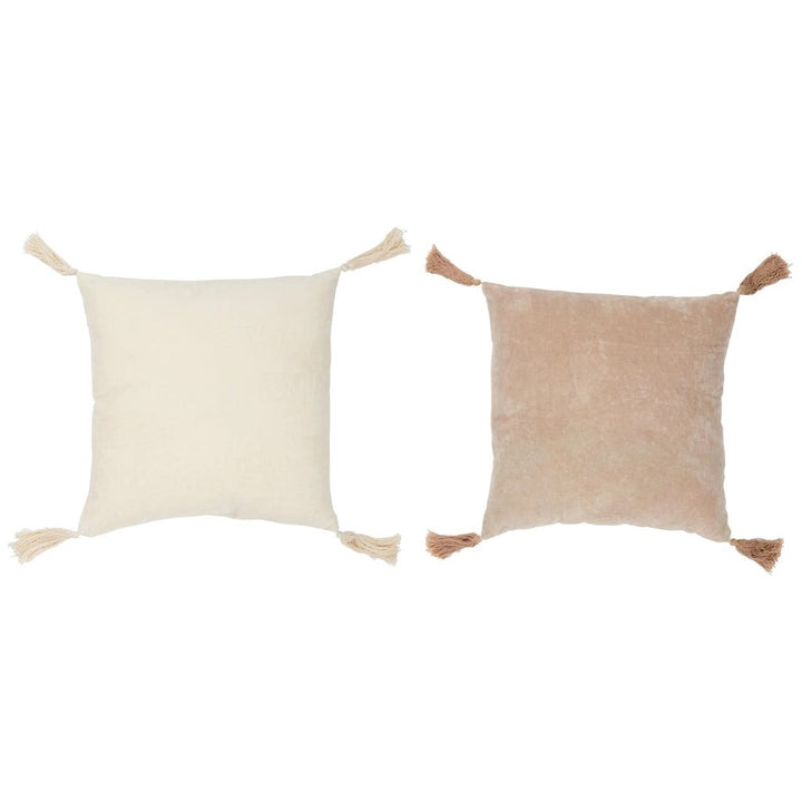 Coussin Beige Blanc Avec Pompons - Designix