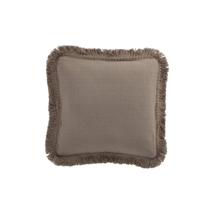 Coussin Carré Frangé Coton Taupe - Designix