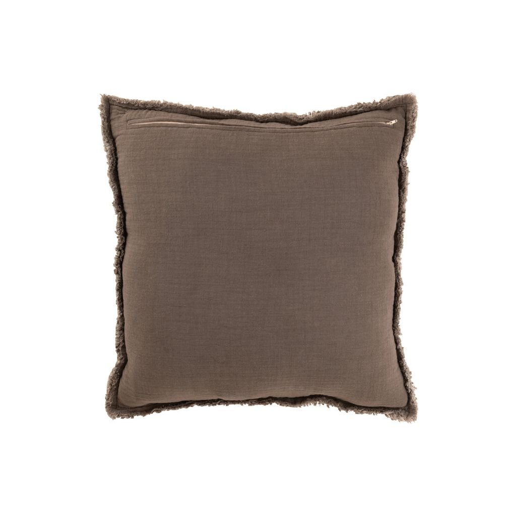 Coussin Effiloché Taupe Coton Polyester - Designix