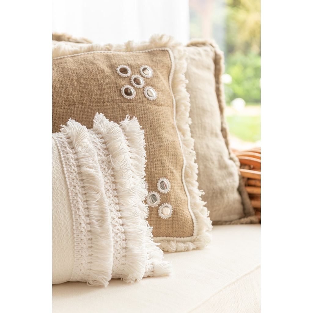 Coussin Jute Naturel Blanc | Qola - Designix Coussin