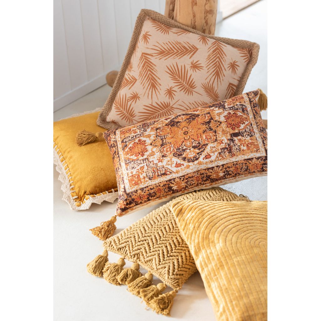 Coussin Rectangle Ocre À Pompons - Designix