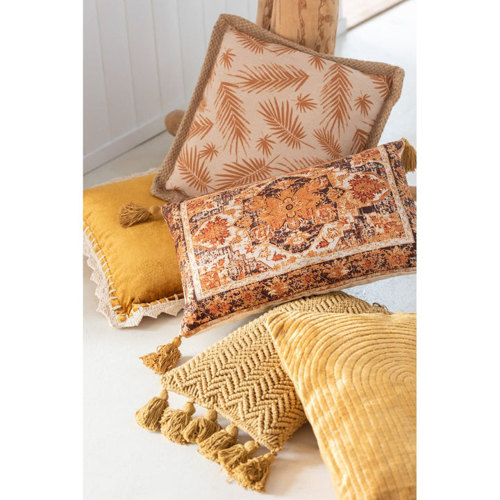 Coussin Rectangle Ocre À Pompons - Designix