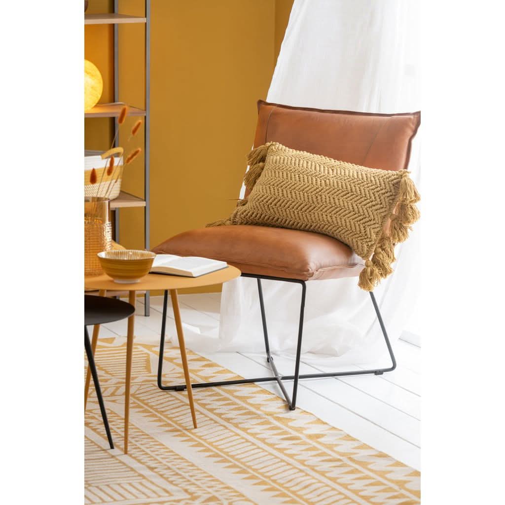 Coussin Rectangle Ocre À Pompons