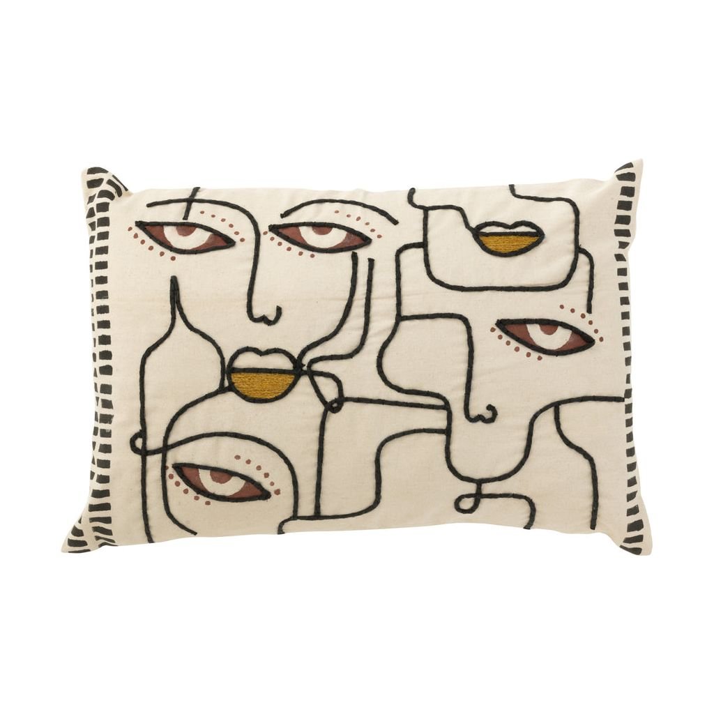 Coussin Visages Coton Beige - Designix
