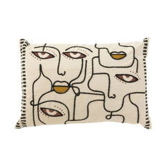 Coussin Visages Coton Beige