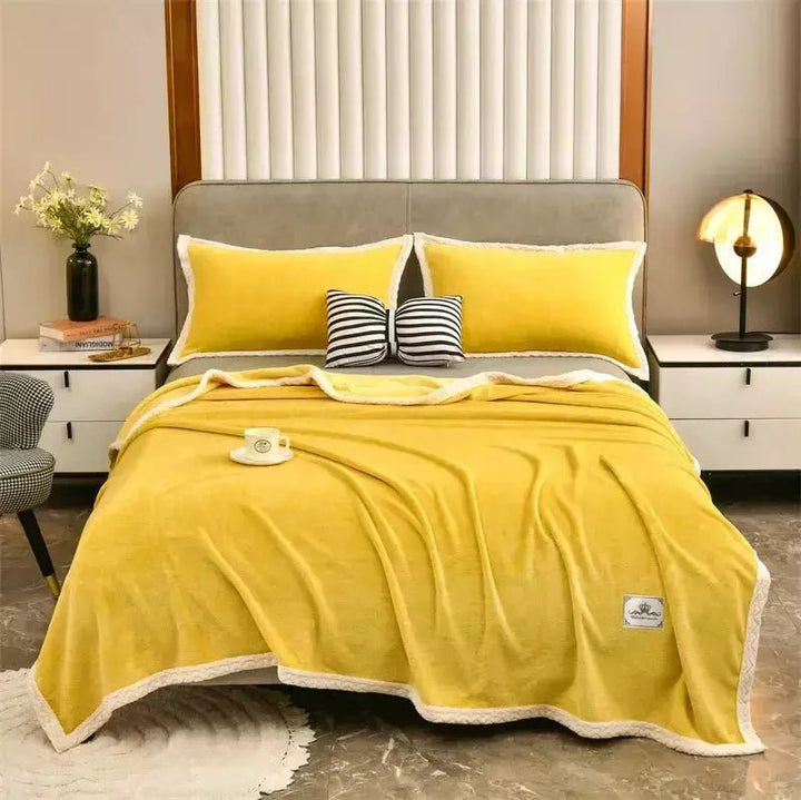 Couverture Légère et Chaude en Peluche - Designix Couette Jaune 180x200cm(71x79pouce)