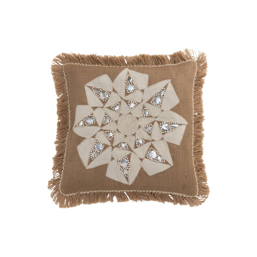 Coussin Fleur Abstrait Jute Naturel/Beige | Designix -     - https://designix.fr