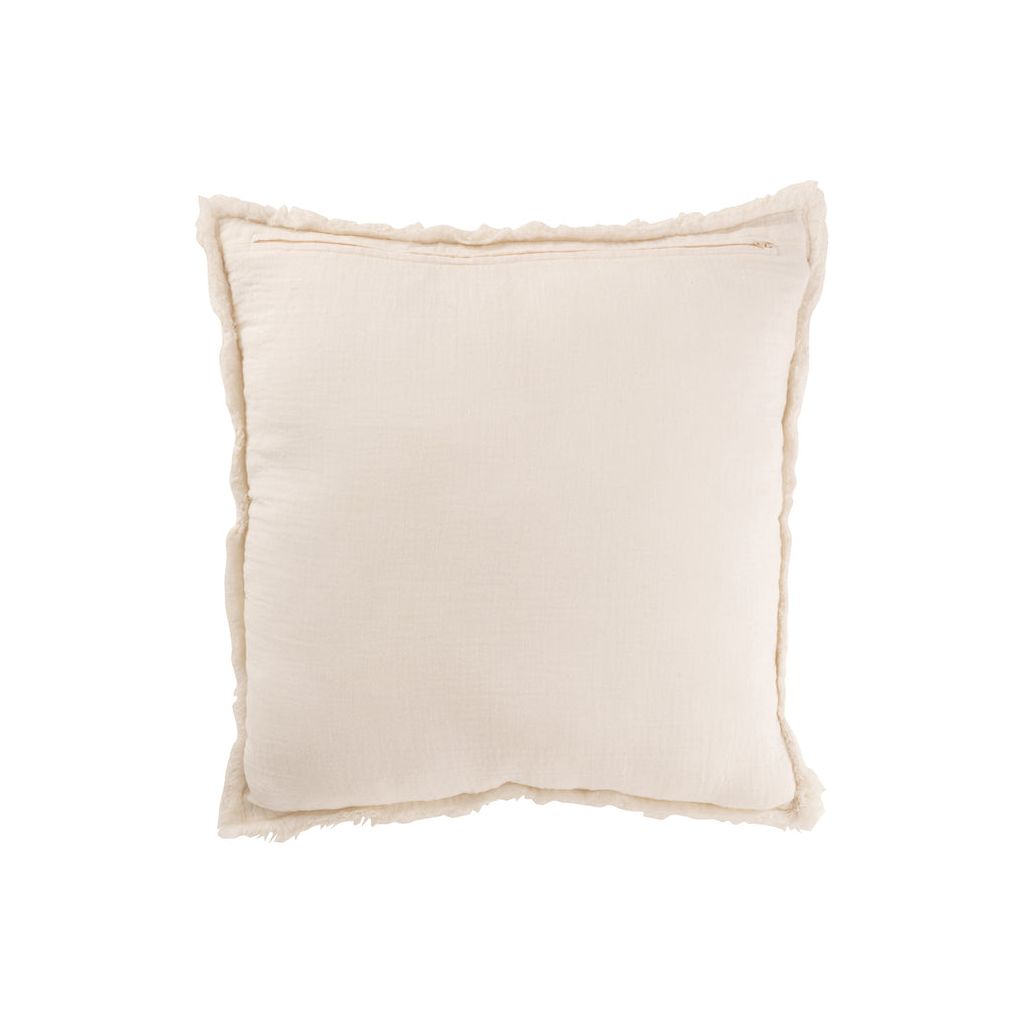 Coussin avec des bords effilochés en coton/polyester blanc | Designix -     - https://designix.fr