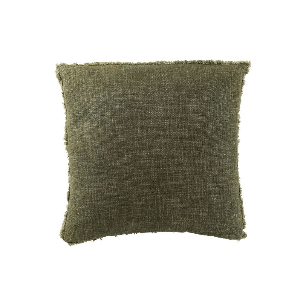 Coussin avec des bords effilochés en polyester/coton vert foncé | Designix -     - https://designix.fr