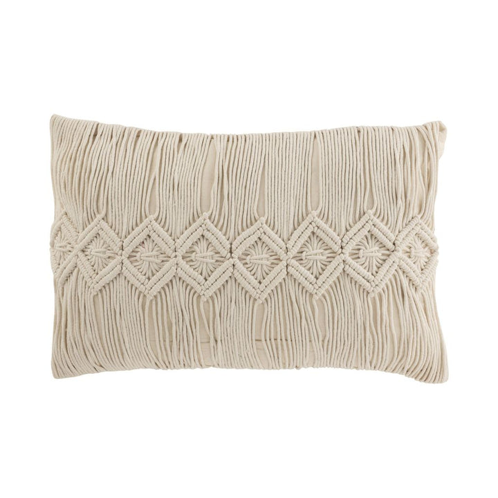 Ligne de coussin en macramé rectangulaire en coton blanc cassé | Designix -     - https://designix.fr