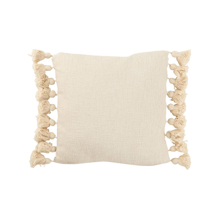 Coussin à pompon en coton beige carré | Designix -     - https://designix.fr