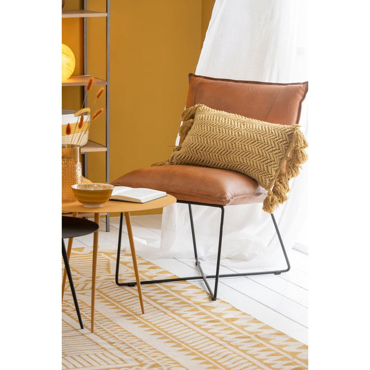 Coussin à pompon en coton rectangle ocre | Designix -     - https://designix.fr