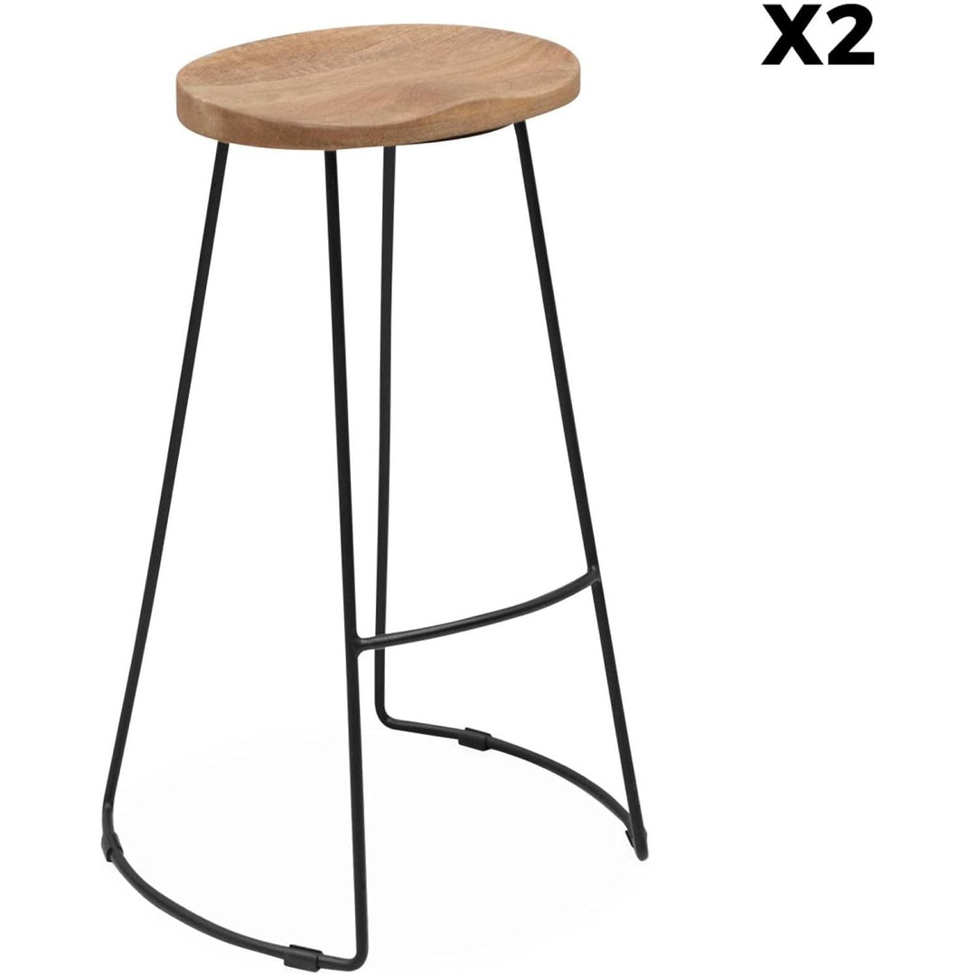 Alice'S Home - Lot De 2 Tabourets De Bar Bois De Manguier Naturel Et Acier. Avec Repose Pieds. 75Cm | Designix - Amazon    - https://designix.fr/