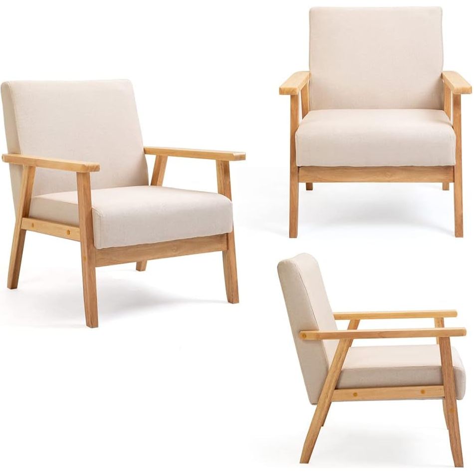 Fauteuil En Bois Relax Scandinave Canapé Salon 2 Places Simple Chaise Tissu En Lin Moderne Design Sofa Pour Chambres À Coucher Jardin (Beige) | Designix -     - https://designix.fr/