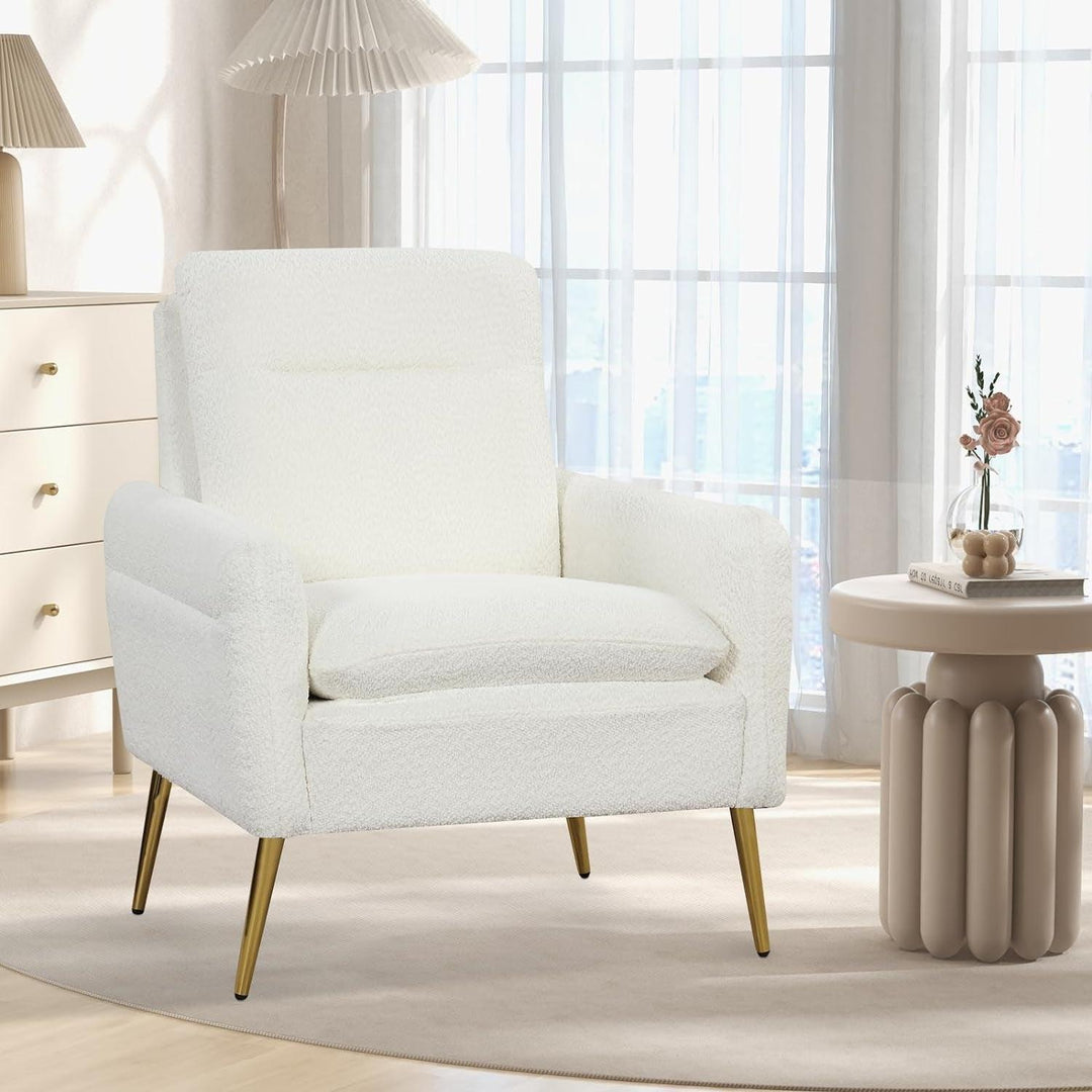 Fauteuil Salon Scandinave En Tissu Bouclette, Fauteuil Crapaud Avec Coussin Rembourré Et Pieds Métalliques Coniques, Fauteuil De Lecture 1 Personne Pour Salon, Chambre, Blanc | Designix -     - https://designix.fr/