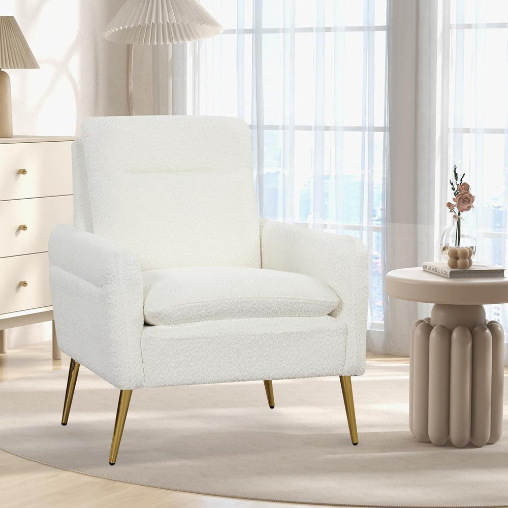 Fauteuil Salon Confortable 75X74X87CM Fauteuil De Salon Moderne Avec Dossier Incliné Surélevé|Accoudoirs Ergonomiques|Surface En Molleton Sherpa|Coussin Épais Rembourré D'Éponge, Blanc | Designix -     - https://designix.fr/