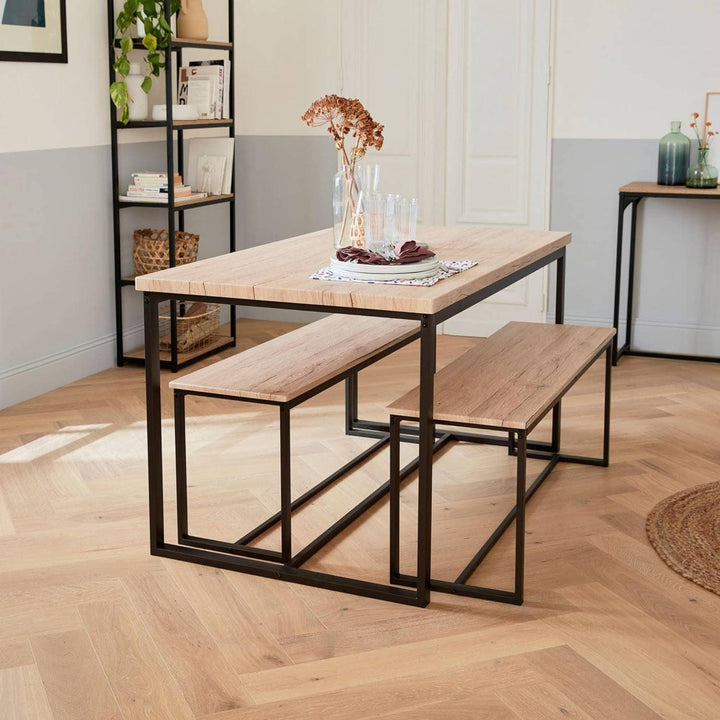 Alice'S Home - Set LOFT Table Rectangulaire En Acier Noir L140X L80 X H75Cm. 2 Bancs De L120X L35X H46Cm. 4 Places | Designix - Amazon    - https://designix.fr/