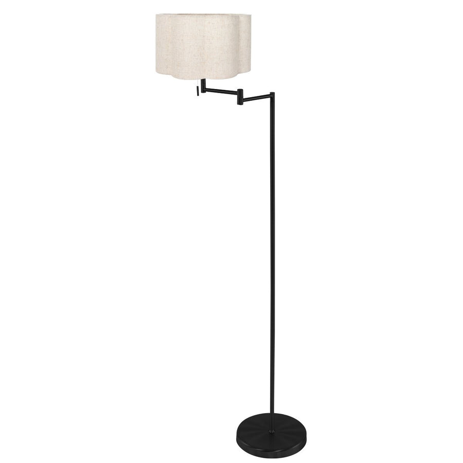 Lampadaire FloraWave noir, abat-jour crème clair Ø30 cm