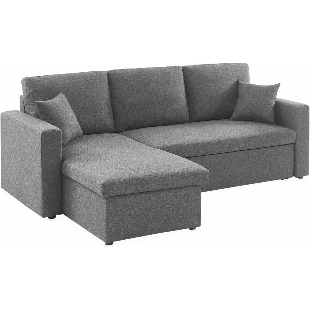 Alice'S Home - Canapé D'Angle Convertible En Tissu Gris Chiné Foncé - IDA - 3 Places. Fauteuil D'Angle Réversible Coffre Rangement Lit Modulable. 2 Coussins Inclus. | Designix -     - https://designix.fr/